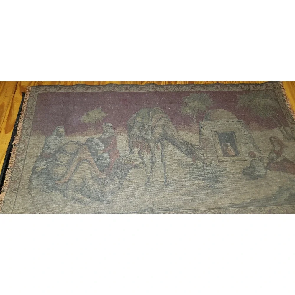 Vintage Nativity Scene Camel Religious Wall Hanging Tapestry Art Decor